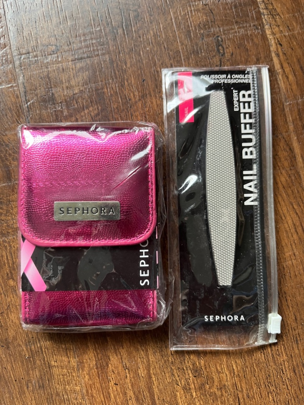 Sephora Metallic Hot Pink Compact Case with Nail Buffer